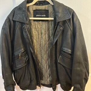 Pierre Cardin Men's Dark Leather Bomber Jacket